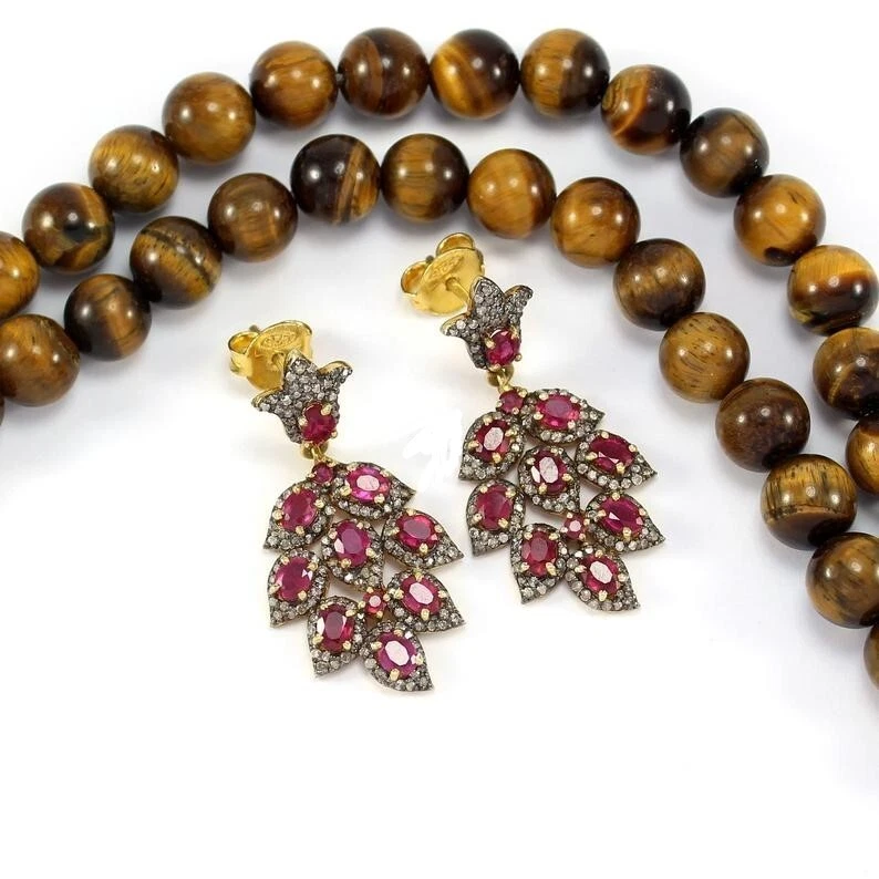 Rubino Orecchini 925 Argento Sterling Splendido Diamante Regalo di Natale - Immagine 2 di 3