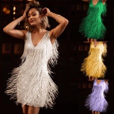New tassel skirt Latin dance skirt sequined backless Latin dance Party Dresses