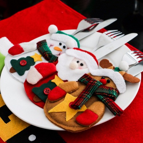 Cute Christmas Santa Holder Dinner Table Decor Cutlery Silverware Bag Pockets - Picture 3 of 19