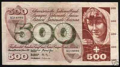 Switzerland 500 FRANCS P-51 1970-1973 Rare Swiss Currency Paper