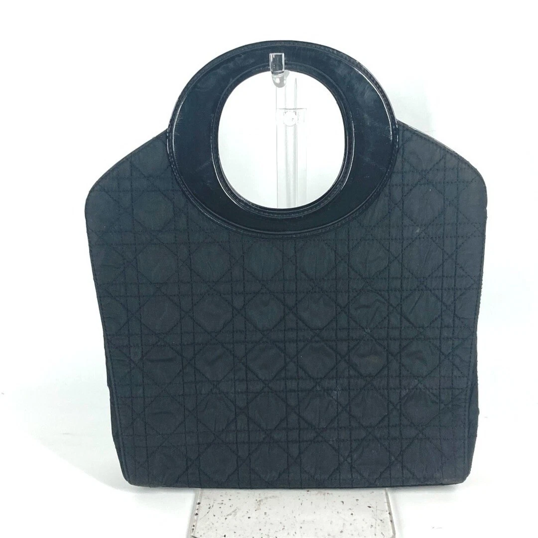 Christian Dior sac à main matelassé vintage cannage cuir nylon noir 202411R