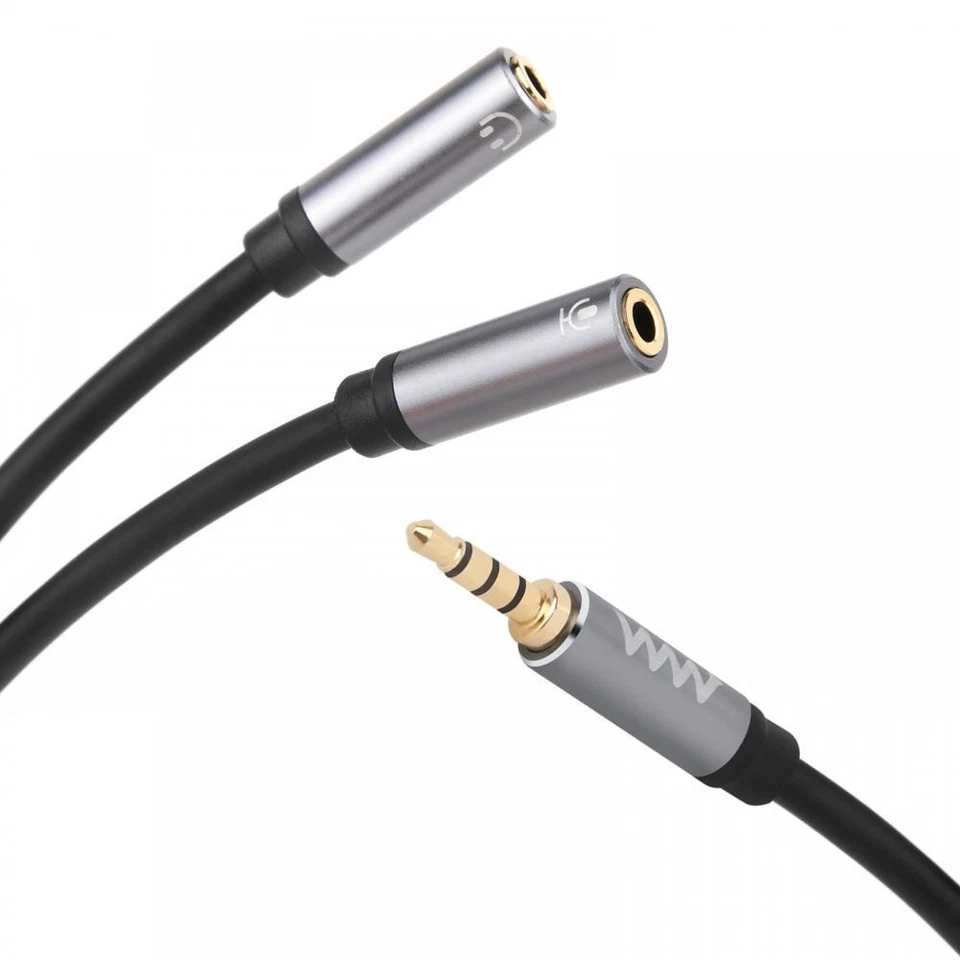3.5mm Audio Extension Cable, 1 Male to 2 Female Mic Headphone Y Splitter 1m - Image 3 of 4