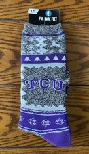 TCU Horned Frogs Large Crew Socks Team Colors Texas Christian For Bare Feet NWT