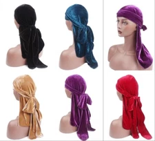 Women Men Velet  Bandana Hat Durag Rag Muslim Cap Islamic Hat Long Tail Headwrap