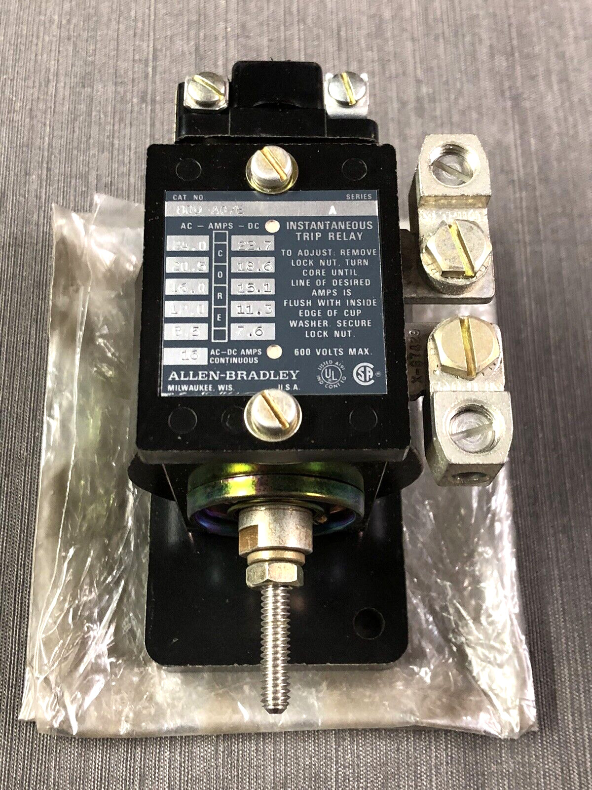 Allen-Bradley 809-A07E Instantaneous Trip Relay 8.5 to 24A AC / 7.6 to 22.7A DC
