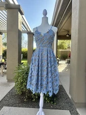 Love... Ady Light Blue Lace Fit & Flare Spaghetti Strap Dress XS