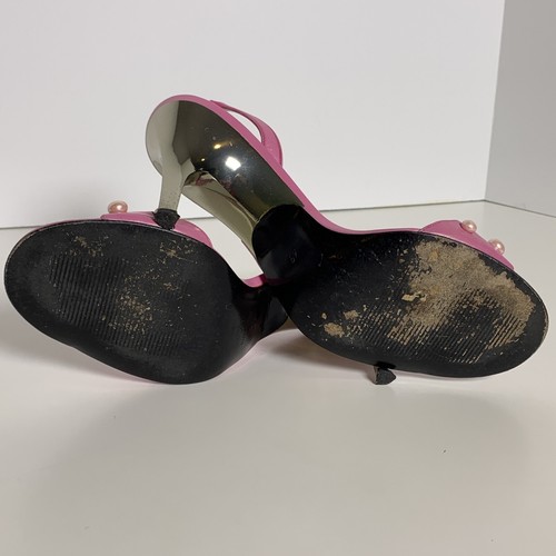 Vintage 90s Rodo Hot Pink Leather Pearl Embellished Stiletto Heels Size 39/ 6.5 - Picture 10 of 12