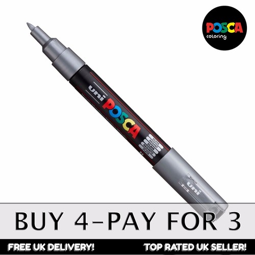 Posca PC-1M Paint Marker Pen - Fabric Glass pen - Silver x 1 - Buy 4 Pay for 3