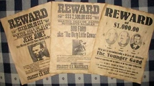 JESSE JAMES The Younger Gang & Bob Ford Old West Wanted Posters 8.5 X 11