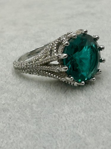 Vintage Sterling Silver Green Glass Cocktail Ring Vintage Size 9.75 Wt 12 Gm - Picture 19 of 22