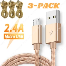 3 Pack 10Ft Braided Micro USB Phone Charger Charging Cable For Samsung Data Cord