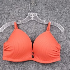 Shade Shore Bikini Top Womens 34DD Orange Underwired Padded Ribbed Swimsuit