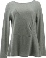 DG2 Diane Gilman Drape Front Long-Slv Top SAGE M NEW (743)