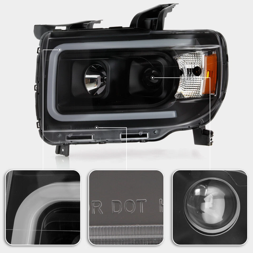 Par de faros proyectores izquierda+derecha GMC Canyon 2015-2022 tubo LED negro actualización Foto 4 de 4