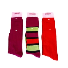 Gymboree Girls Socks Sz 8 & Up NWT Orange Magenta & Stripe 3 Pairs New Old Stock