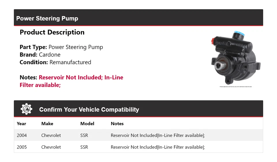 Bomba de dirección asistida Cardone para Chevrolet SSR 2004-2005 Foto 2 de 4
