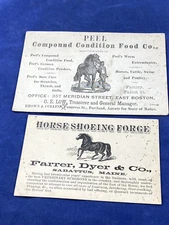C.1885 Horse Shoeing Forge TRADECARD & 1884 Livestock Quackery Advertisement