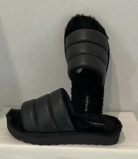 Koolaburra By UGG Women’s Sz 8 Black Patent Leather Faux Fur Sandals 1129734