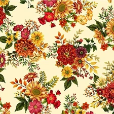 Studio E - Autumn Fields - Autumn Bouquets - Cream, Fabric by the Yard