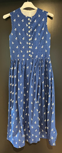 Children's traditional dirndl sleeveless blue, white patterned size approx. 140