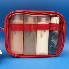 Vacation Amenity Toiletry Kit Cosmetic Bag in Red Zippered Case 10 Items