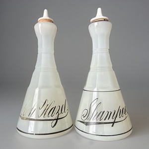 Antique 2 Clam Broth  Barber Shop Bottles - Shampoo & Witch Hazel