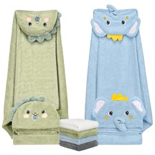 6 PCS Bath Towel Set for Boy Girl 0-5 Year, 2 PCS Thick Absorbent Hooded Baby...