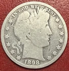 1898 Barber Silver Half Dollar. Free Shipping