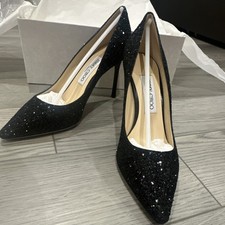 Jimmy Choo Black Glitter Stiletto Pointed Toe Pumps Women's Size 38