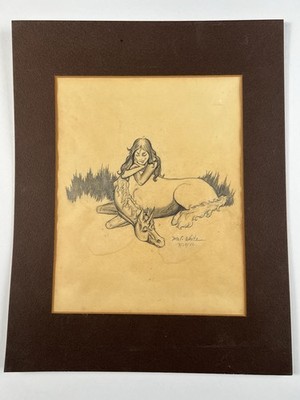 Dr. Mel. White ''Afternoon'' Pencil Drawing 1982 Signed Centaur Fantasy Art K'has