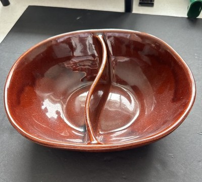 VTG MCM Marcrest Stoneware Daisy Dot Brown Divided Serving Dish Bowl