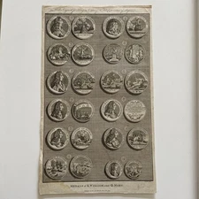 Antique Royalty Engraving – “Medals of King William III and Queen Mary II” 