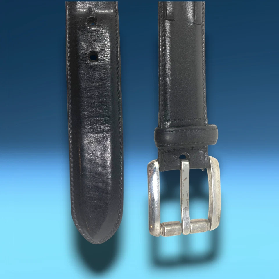 复古 Trafalgar 尺寸 36 黑色小牛皮革纹理礼服腰带银色扣美国 — 第 2/4 张图片