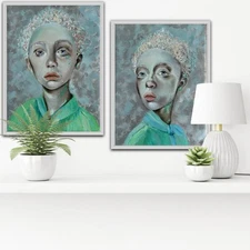 Verdant Frequencies Abstract Realism imaginary diptyc surreal white green small