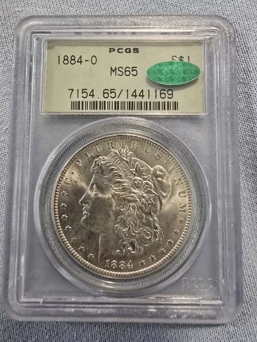 1884-O Morgan Silver Dollar PCGS MS65 Cac Green Rare Holder