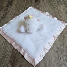 Cloud Island Unicorn Lovey White Plush Pink Satin Blankie Security Blanket Cozy