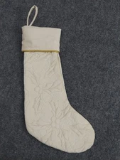 Martha Stewart Stocking Beige Embossed Holly Gold Thread Christmas Velvety