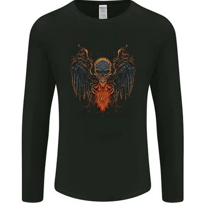 T-Shirt À Manches Longues Homme Fallen Angel Skull Demon Wing Flames - Photo 1/2