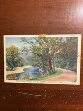Greetings from Hotel Gibber Kiamesha Lake New York NY Vtg PC S-398 Road Stream