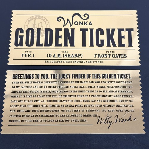 24k Gold Foil Plated Willy Wonka Golden Ticket Sammlerstück - Bild 3 von 3