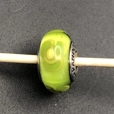 Pandora Flower 3 Petal Lime Green Yellow Murano Glass Charm S925 ALE  790648