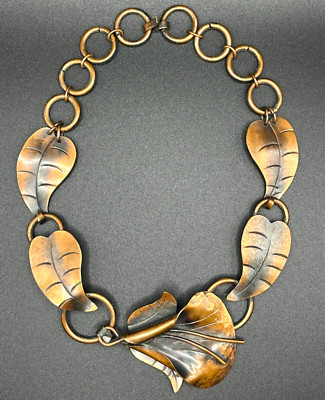 Artisan Made Flower And Leaf Copper Necklace