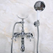 Polished Chrome Brass Wall Mount Clawfoot Bath Tub Faucet w/ Handshower fna232