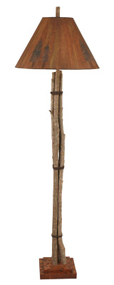 Rustic Wooden Twigs & Leather Country Cabin Lodge Floor Lamp W/Pine ...