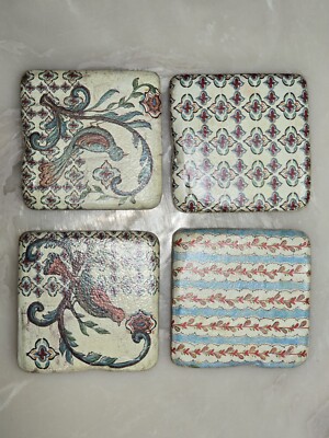 Kate McRostie Bird Stone Tile Coasters Cork Back Set of 4 Boho Multicolor 
