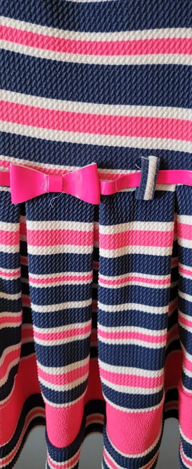 Vestido Niña Primavera/Verano Talla 3t, Rayas Rosa, Blanco y Azul Marino-Nannette Foto 2 de 4