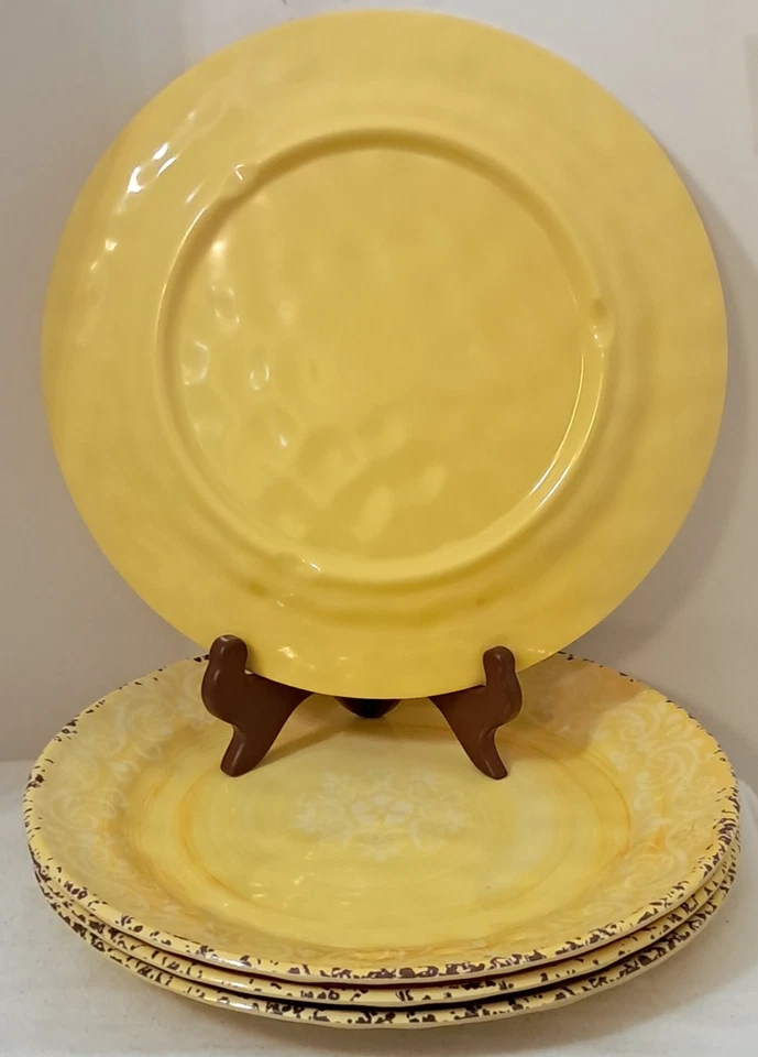 LOTE DE 4 PLATOS DE ALMUERZO MEDALLÓN RÚSTICO AMARILLO CYNTHIA ROWLEY 9" MELAMINA NUEVO Foto 3 de 4