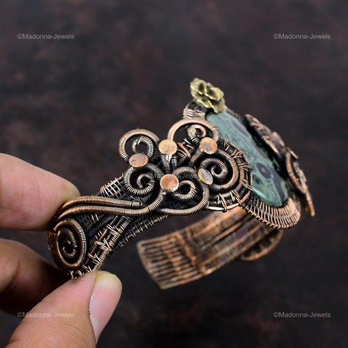 Natural Kambaba Jasper No Stone Sister Trendy Wire Wrapped Flower Bangle Copper - Picture 6 of 13