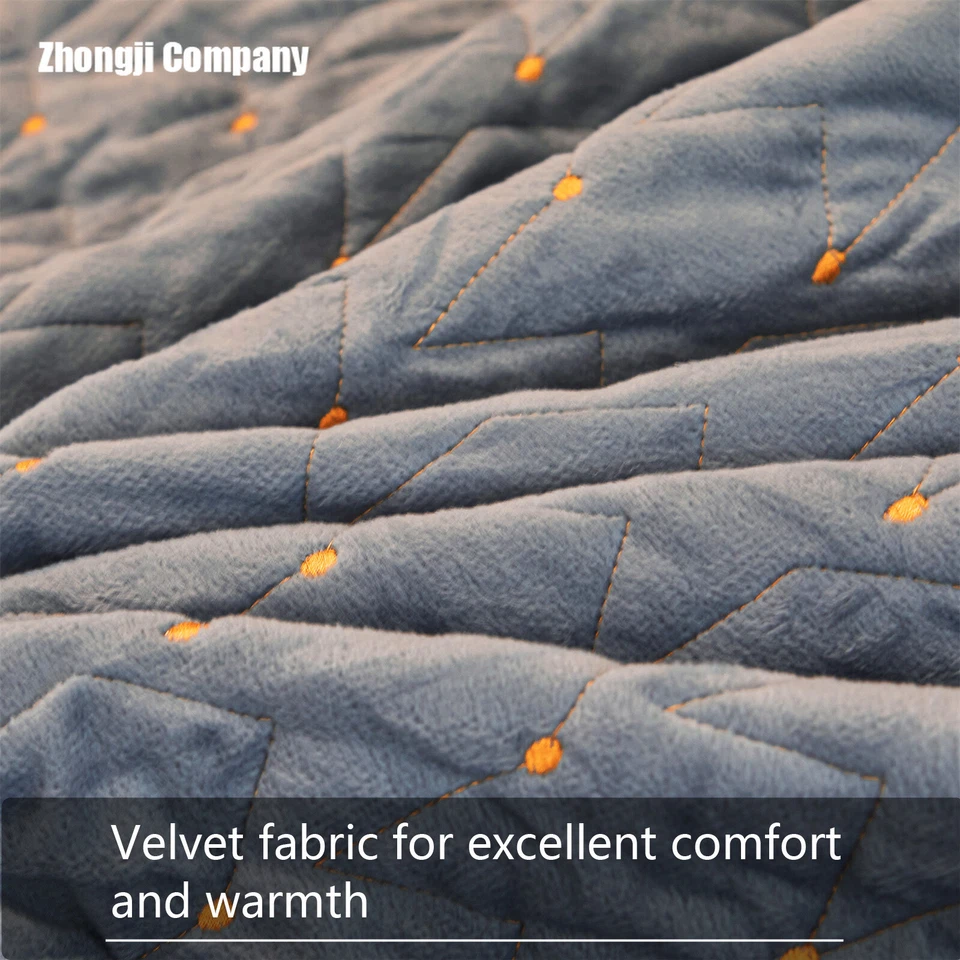 Quilted Velvet Bedspread Set Queen Embroidered Flower Thicken Ruffle Bed Skirt - Image 3 of 4