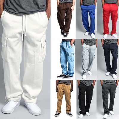 G-Style USA Men's Jogger Heavy Weight Fleece Cargo Pocket Sweat Pants S ...